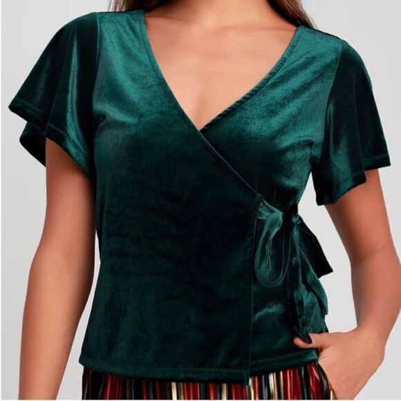 Lulus Forest Green Velvet Top - Picture 1 of 4